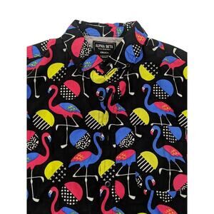 Mens FLAMINGO Button Down Short Sleeve HAWAIIAN Tropical Style Shirt Top S Small
